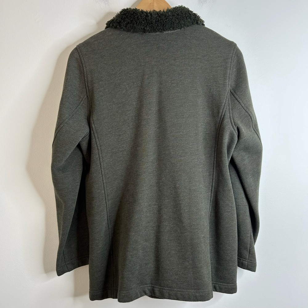 J Jill Green Chore Jacket Sz L Comfort Fleece Lined Warm Sherpa Collar Cardigan - Picture 2 of 9